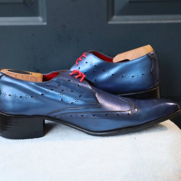 SALE - Jeffery-West 8-D US Blue Mens Wingtip Burnished Oxford Dress Shoes main image 3